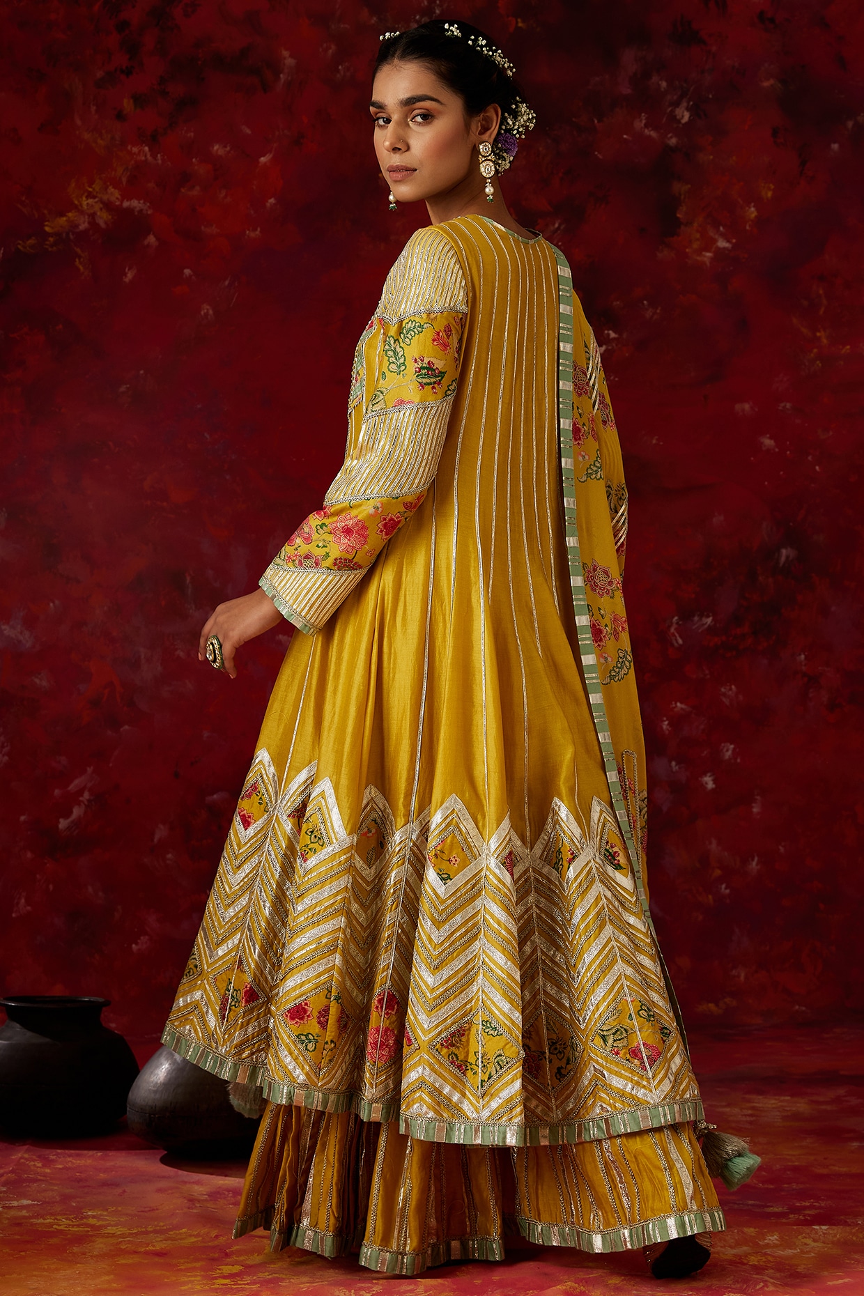 Buy Mustard Yoke Design Velvet Anarkali Kurta With Churidar & Dupatta  Online at Rs.2849 | Libas