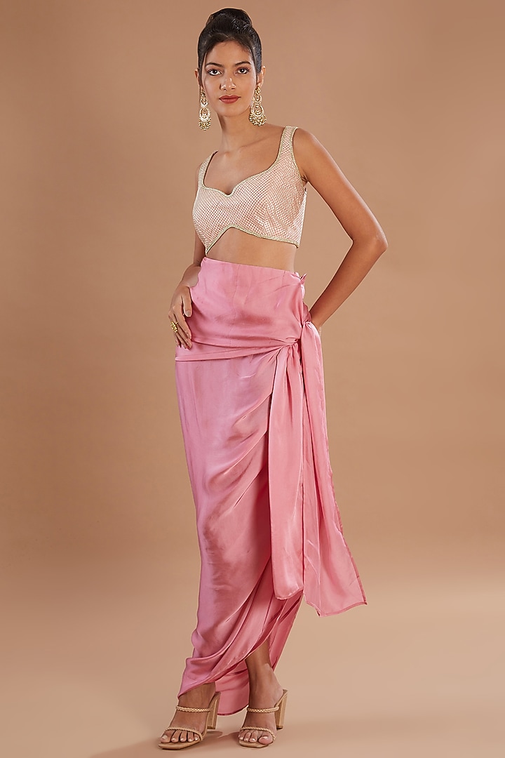 Pink Organza Thread & Zari Embroidered Jacket Set by Simar Dugal at Pernia's Pop Up Shop