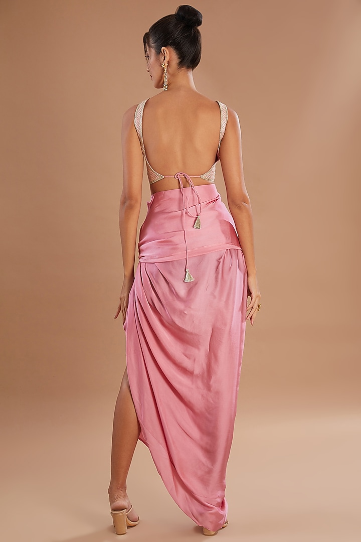 Pink Organza Thread & Zari Embroidered Jacket Set by Simar Dugal at Pernia's Pop Up Shop