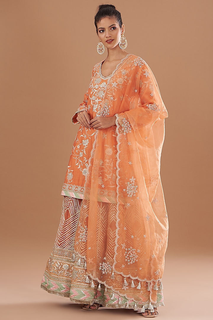 Orange Organza Sharara Set by Simar Dugal at Pernia's Pop Up Shop