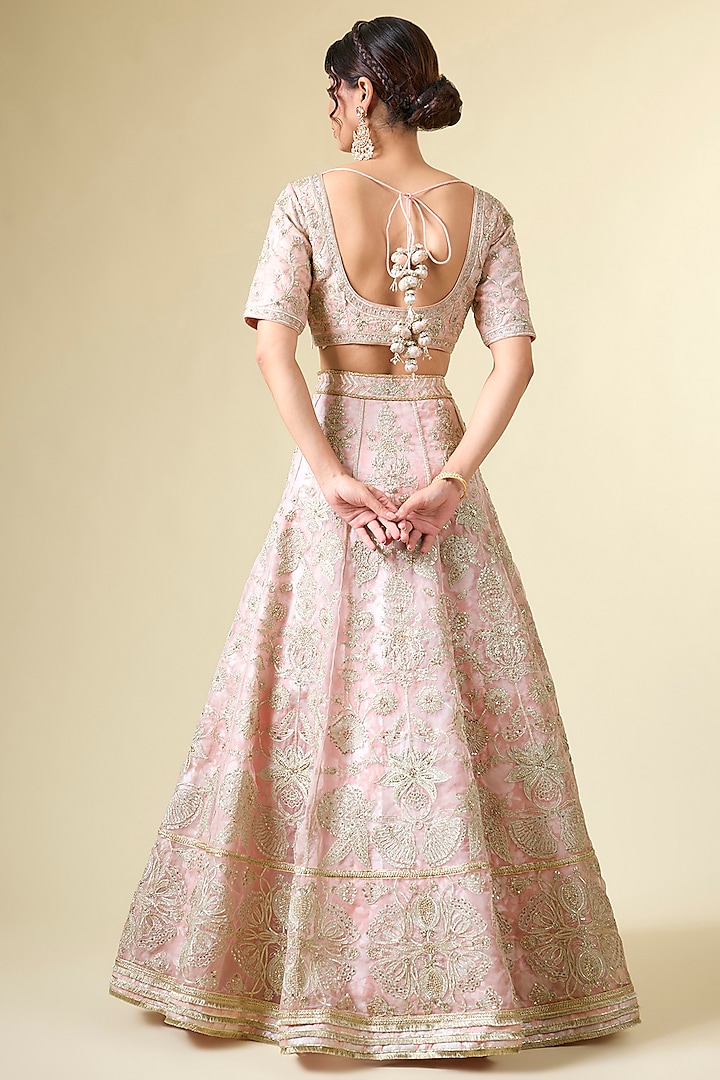 Light Pink Organza & Banarasi Bridal Lehenga Set by Simar Dugal at Pernia's Pop Up Shop
