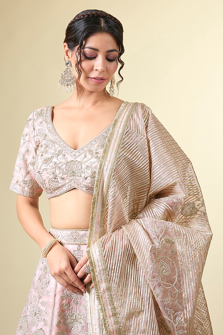 Light Pink Organza & Banarasi Bridal Lehenga Set by Simar Dugal at Pernia's Pop Up Shop