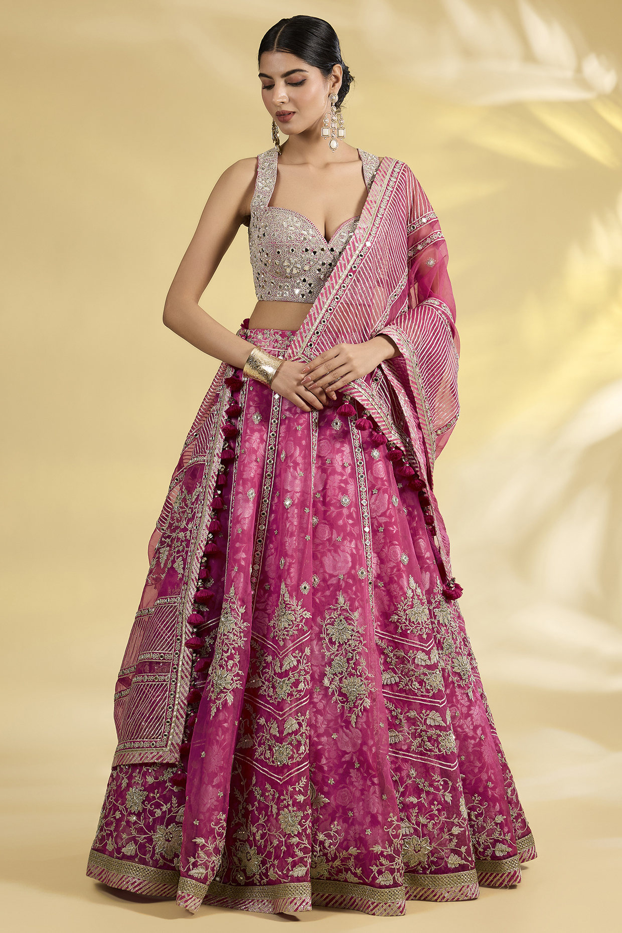 Pink Banarasi Sequins & Dabka Embroidered Bridal Lehenga Set by Simar Dugal at Pernia's Pop Up Shop