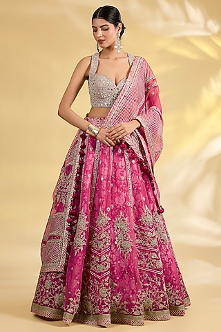 Pink Banarasi Sequins & Dabka Embroidered Lehenga Set by Simar Dugal