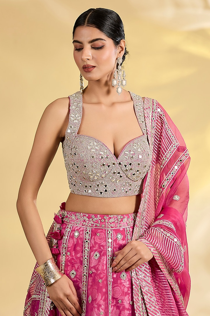 Pink Banarasi Sequins & Dabka Embroidered Bridal Lehenga Set by Simar Dugal at Pernia's Pop Up Shop