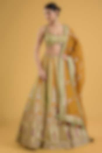 Yellow Banarasi Chanderi Gota Embroidered Bridal Lehenga Set by Simar Dugal at Pernia's Pop Up Shop