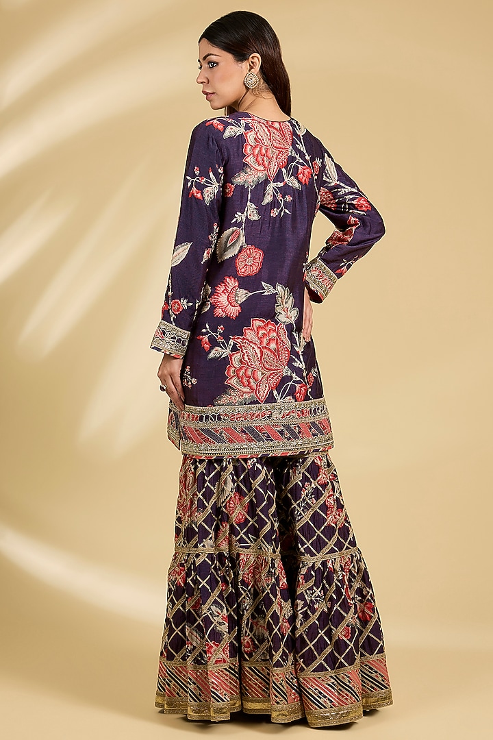 Purple Dupion Silk Embroidered Bridal Sharara Set by Simar Dugal at Pernia's Pop Up Shop