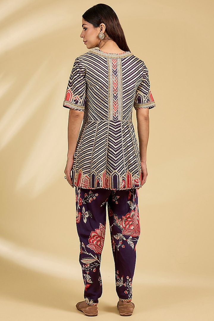 Purple Modal Satin Floral Printed Dhoti Set by Simar Dugal at Pernia's Pop Up Shop