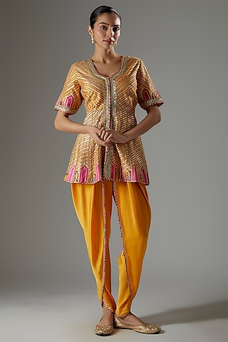 Yellow Modal Satin Dhoti Set by Simar Dugal