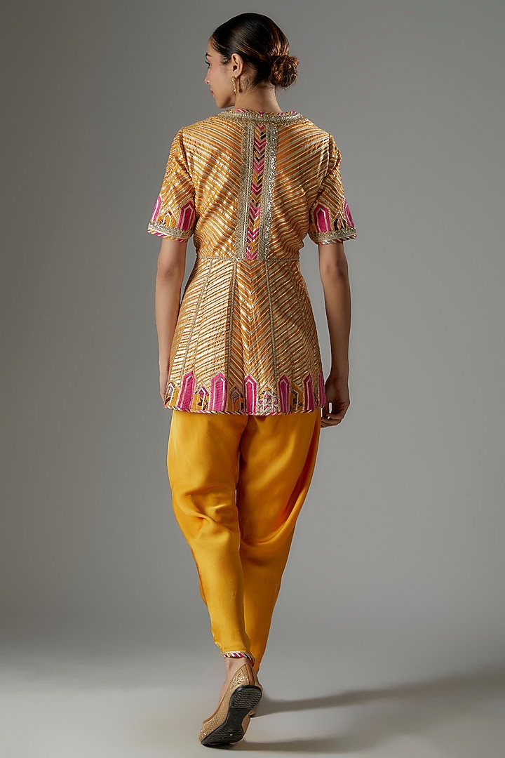 Yellow Modal Satin Dhoti Set by Simar Dugal at Pernia's Pop Up Shop