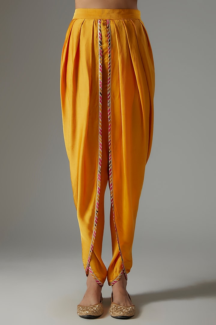 Yellow Modal Satin Dhoti Set by Simar Dugal at Pernia's Pop Up Shop