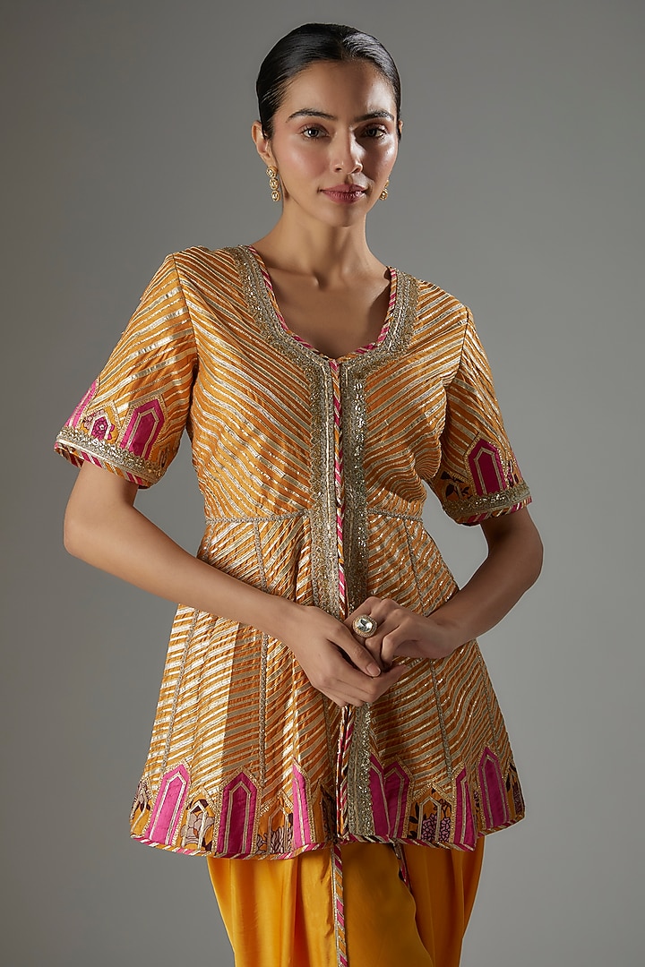 Yellow Modal Satin Dhoti Set by Simar Dugal at Pernia's Pop Up Shop