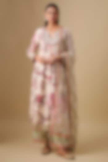 Ivory Dupion Printed & Hand Embroidered Kurta Set by Simar Dugal at Pernia's Pop Up Shop