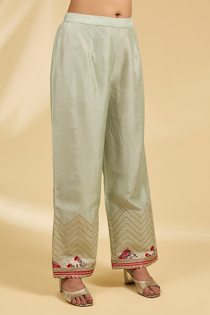 Beige Dupion Floral Printed & Embroidered Kurta Set by Simar Dugal at Pernia's Pop Up Shop