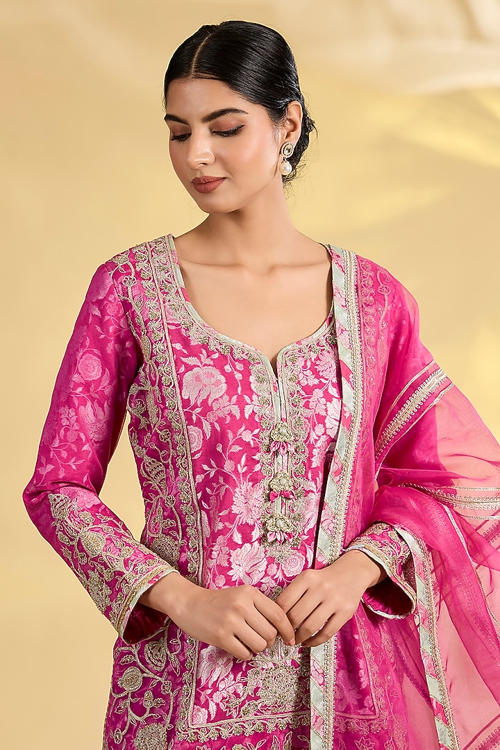 Pink Banarasi Dori & Gota Embroidered Bridal Sharara Set by Simar Dugal at Pernia's Pop Up Shop