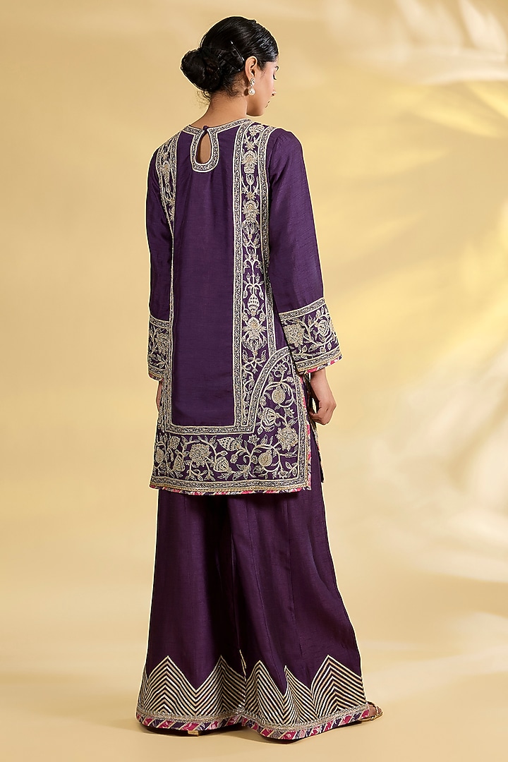 Purple Tussar Silk Gota Embroidered Kurta Set by Simar Dugal at Pernia's Pop Up Shop