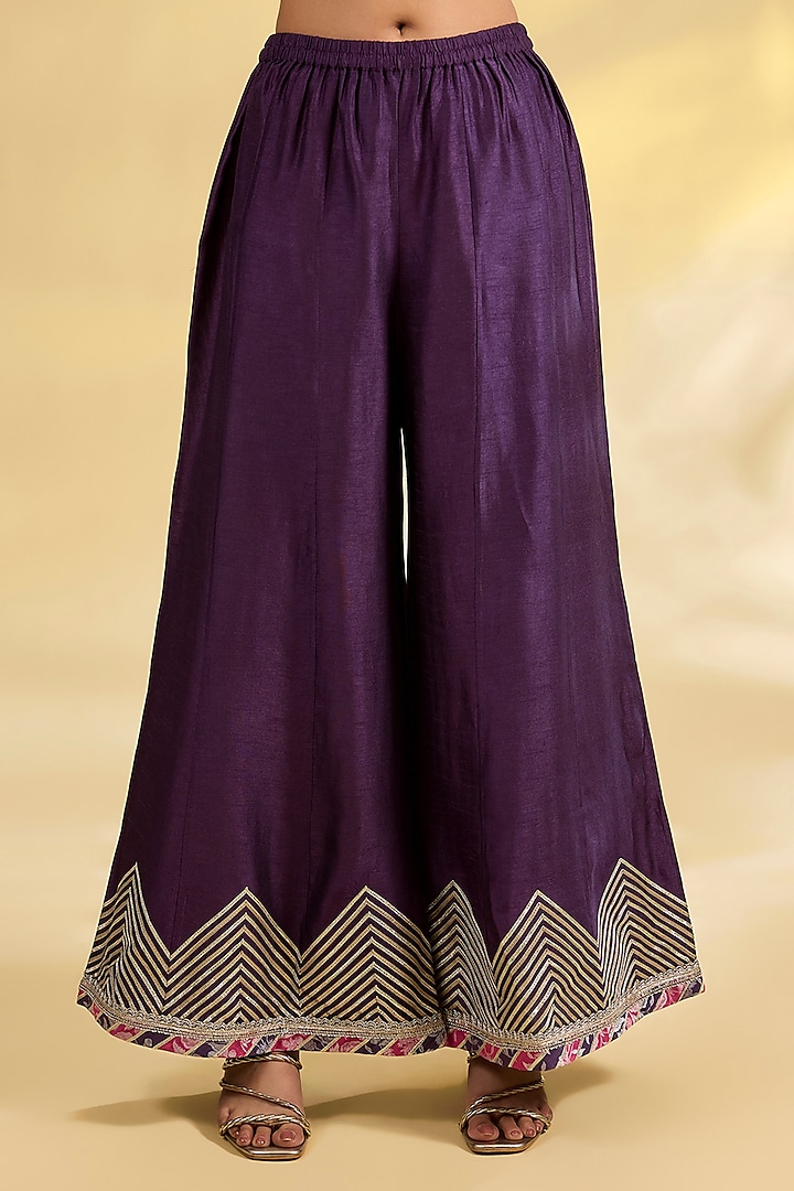 Purple Tussar Silk Gota Embroidered Kurta Set by Simar Dugal at Pernia's Pop Up Shop