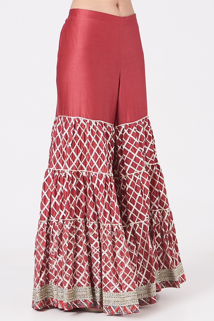 Red Embroidered Wedding Sharara Set by Simar Dugal at Pernia's Pop Up Shop
