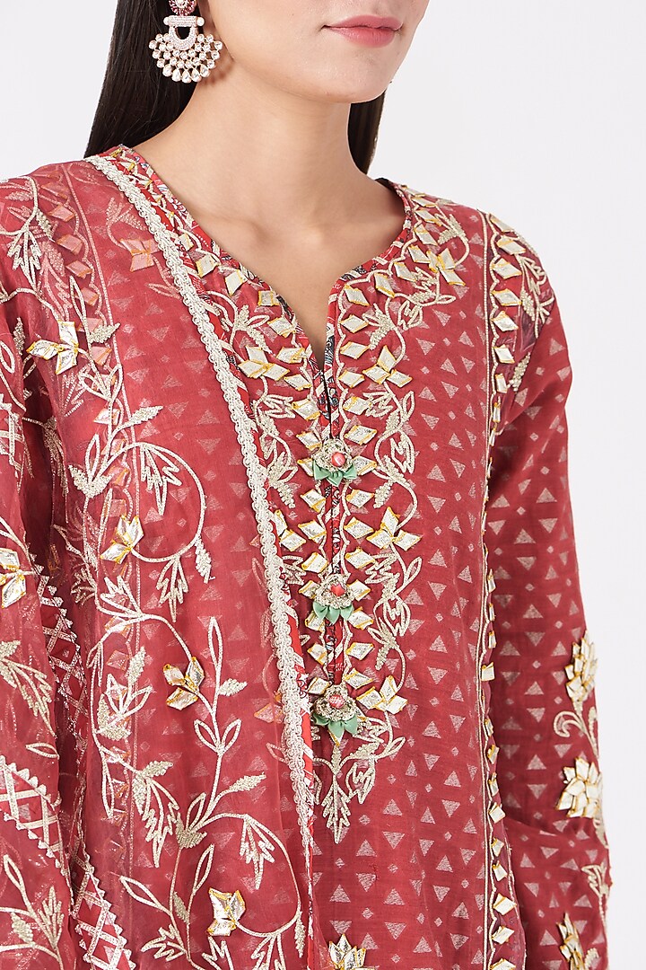 Red Embroidered Wedding Sharara Set by Simar Dugal at Pernia's Pop Up Shop