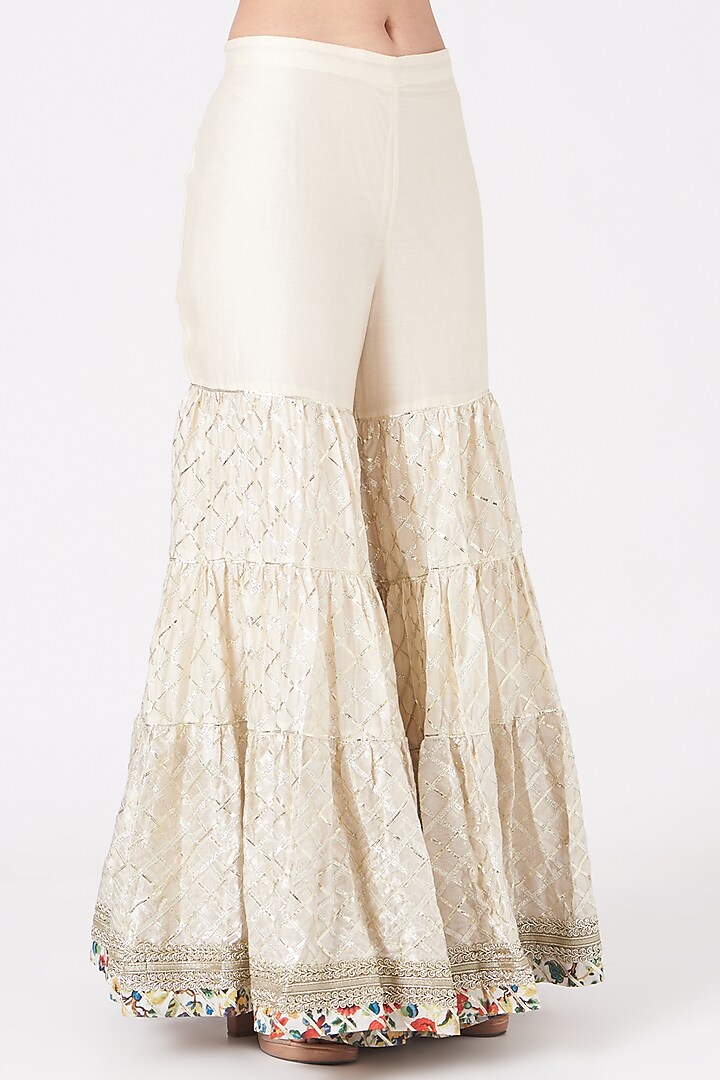 Cream Embroidered Wedding Sharara Set by Simar Dugal at Pernia's Pop Up Shop