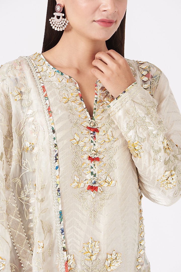 Cream Embroidered Wedding Sharara Set by Simar Dugal at Pernia's Pop Up Shop