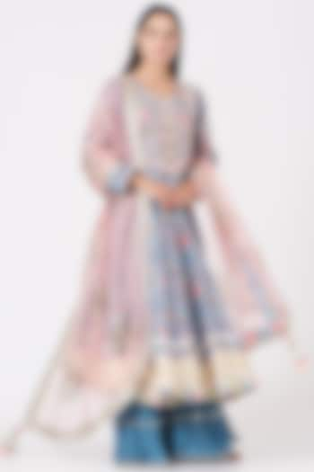 Blue Digital Printed Anarkali Set by Simar Dugal at Pernia's Pop Up Shop