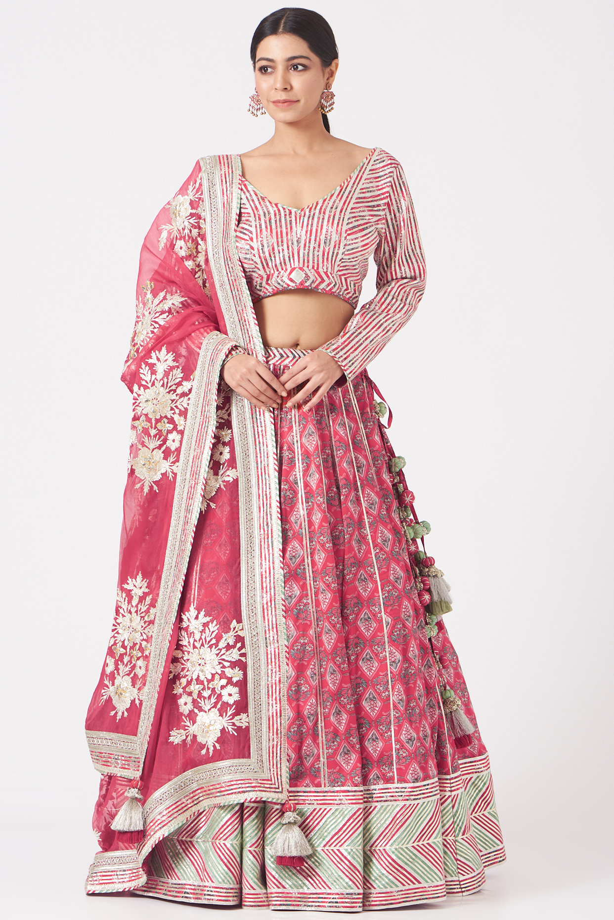 Dusty Red Gota Embroidered Wedding Lehenga Set by Simar Dugal at Pernia's Pop Up Shop