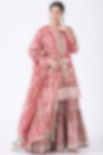 Red Chanderi Embroidered Sharara Set by Simar Dugal at Pernia's Pop Up Shop