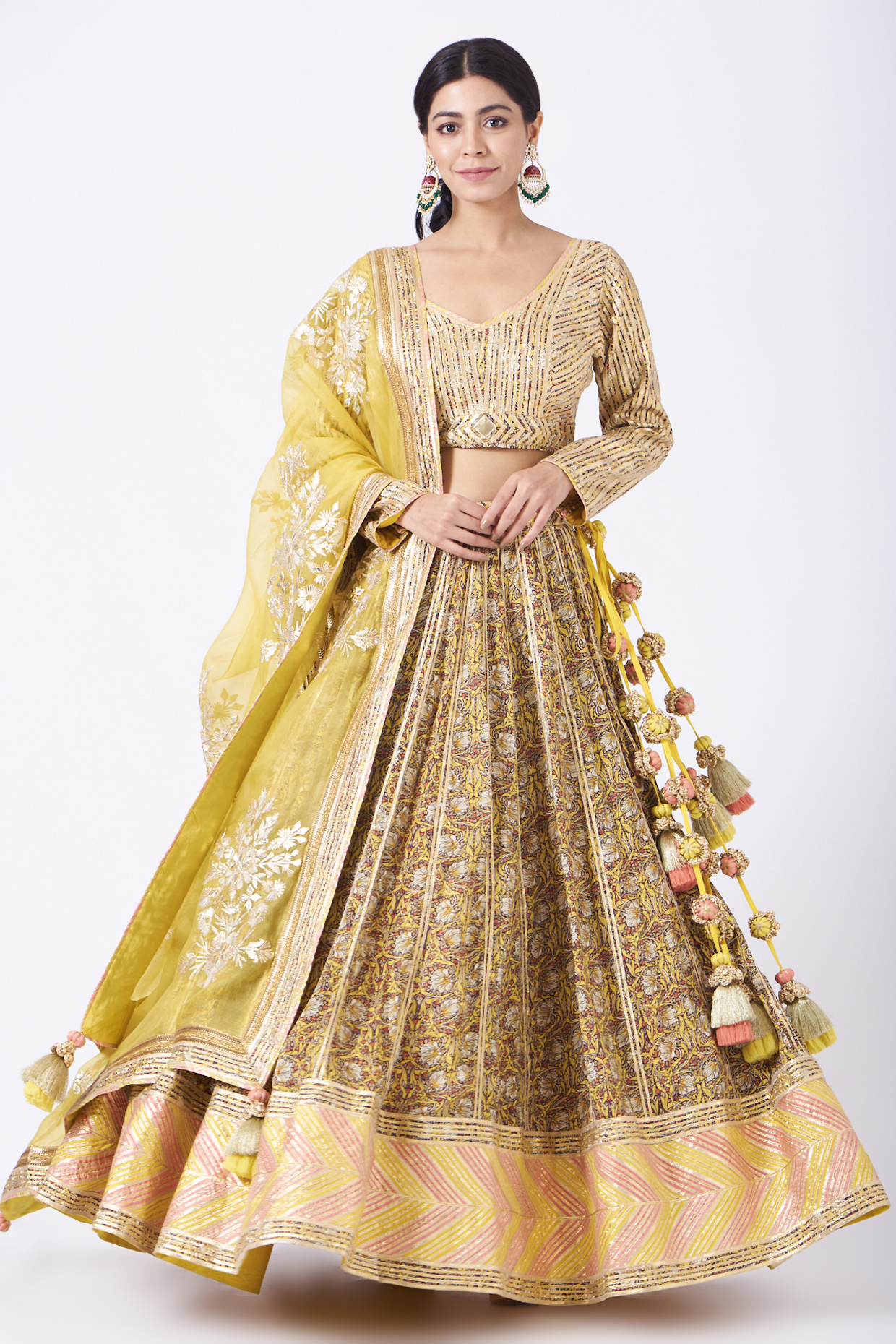 Golden Digital Printed Wedding Lehenga Set by Simar Dugal at Pernia's Pop Up Shop
