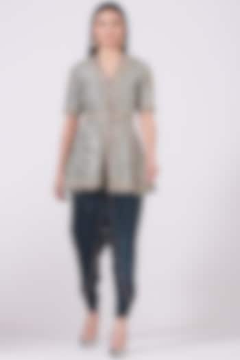 Midnight Blue Modal Satin Dhoti Set by Simar Dugal at Pernia's Pop Up Shop