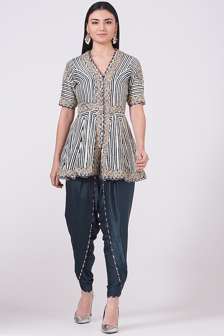 Midnight Blue Modal Satin Dhoti Set by Simar Dugal at Pernia's Pop Up Shop