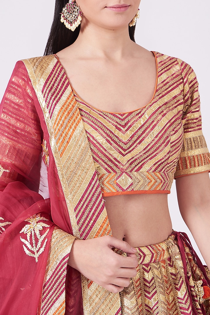 Fuchsia & Gold Embroidered Wedding Lehenga Set by Simar Dugal at Pernia's Pop Up Shop