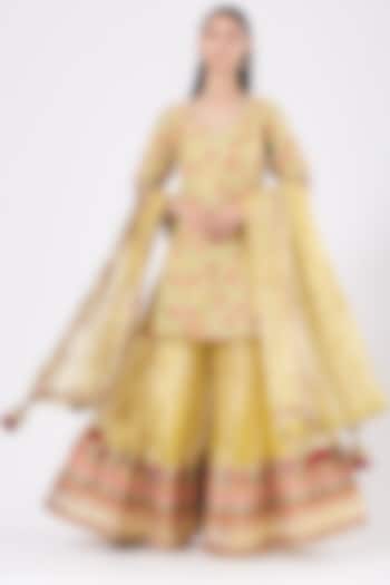 Yellow Embroidered Paneled Sharara Set by Simar Dugal