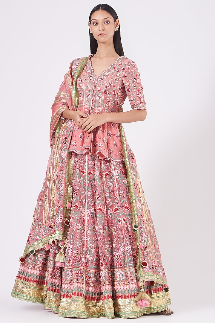 Pink Embroidered Lehenga Set by Simar Dugal