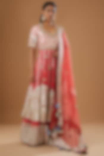Red Embroidered Anarkali Set by Simar Dugal