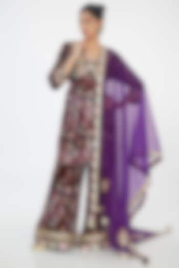 Purple Velvet Hand Embroidered & Printed Kurta Set by Simar Dugal at Pernia's Pop Up Shop