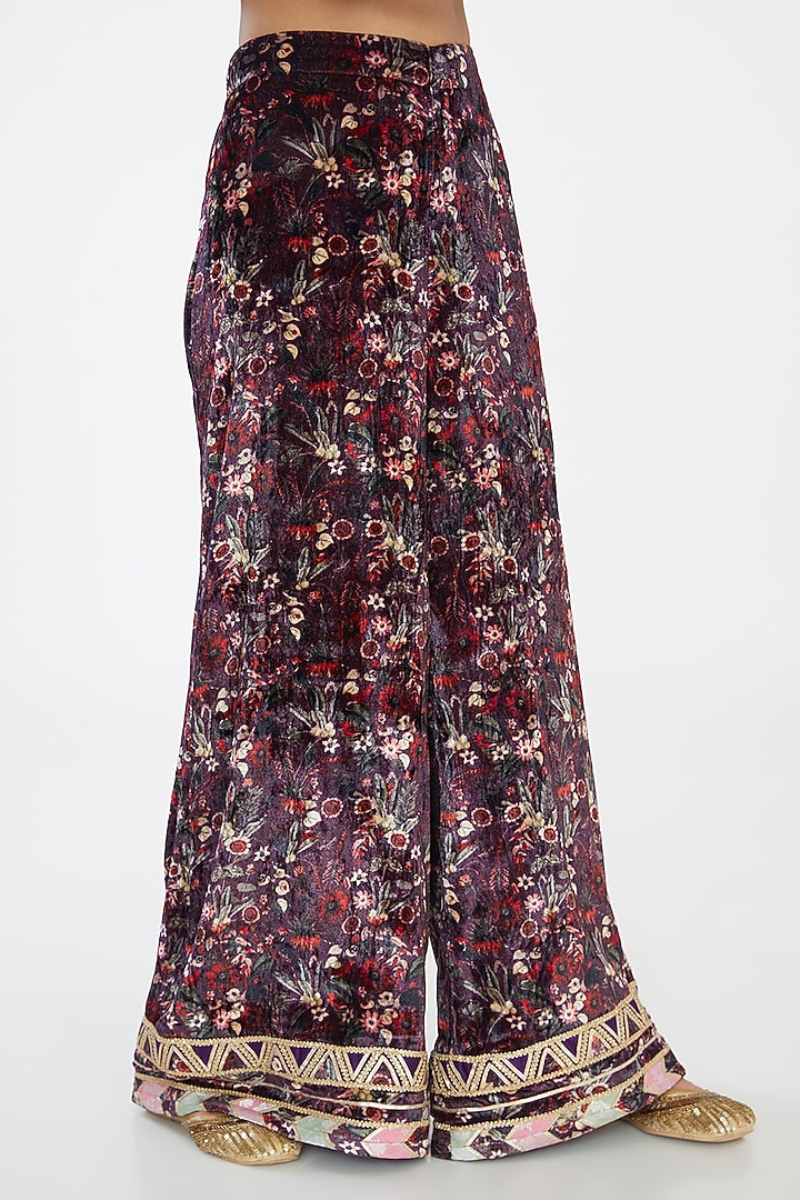 Purple Velvet Hand Embroidered & Printed Kurta Set by Simar Dugal at Pernia's Pop Up Shop