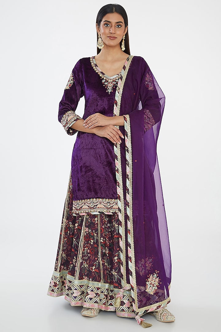 Purple Modal Silk Printed Sharara Set by Simar Dugal at Pernia's Pop Up Shop