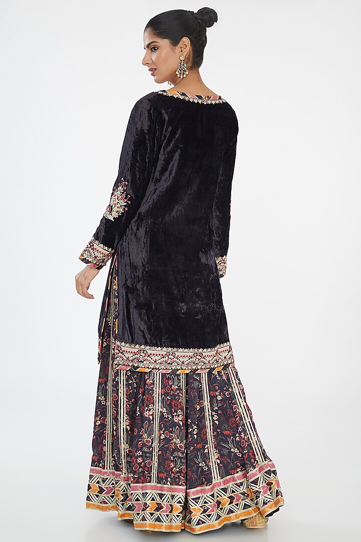 Black Modal Silk Printed Bridal Sharara Set by Simar Dugal at Pernia's Pop Up Shop