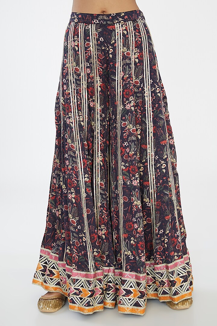 Black Modal Silk Printed Bridal Sharara Set by Simar Dugal at Pernia's Pop Up Shop
