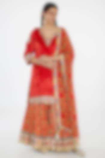 Rust Orange Modal Silk Printed Sharara Set by Simar Dugal at Pernia's Pop Up Shop