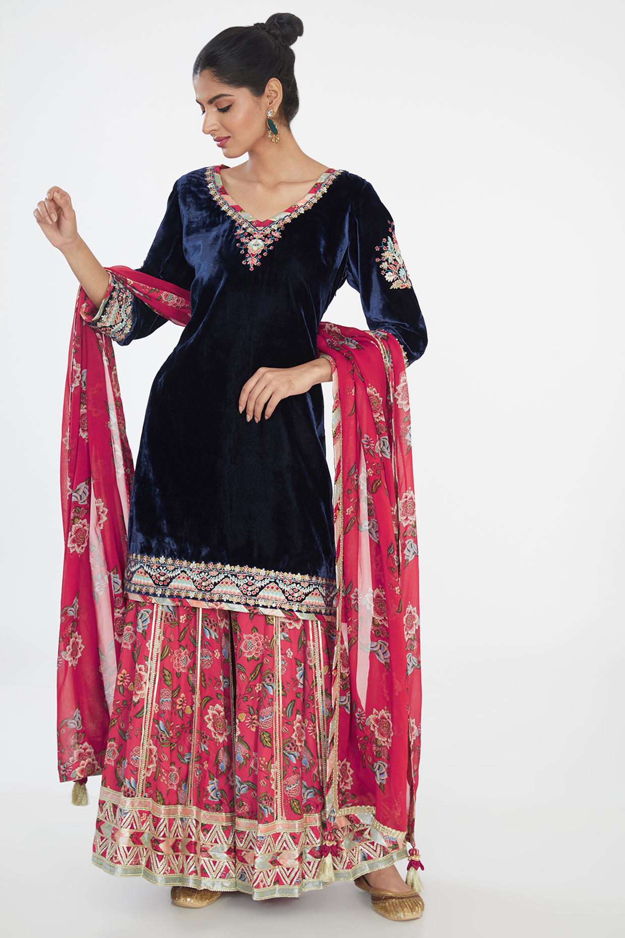 Multi-Colored Modal Silk Printed Wedding Sharara Set by Simar Dugal at Pernia's Pop Up Shop