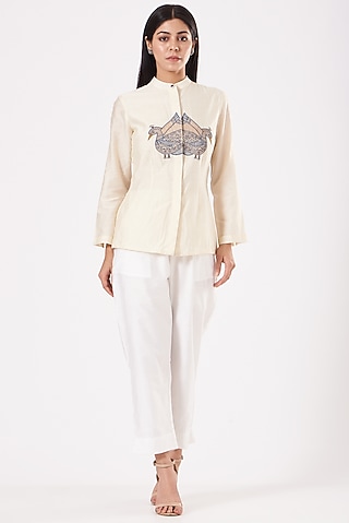 Off-White Embroidered Shirt by Sini Madhubani