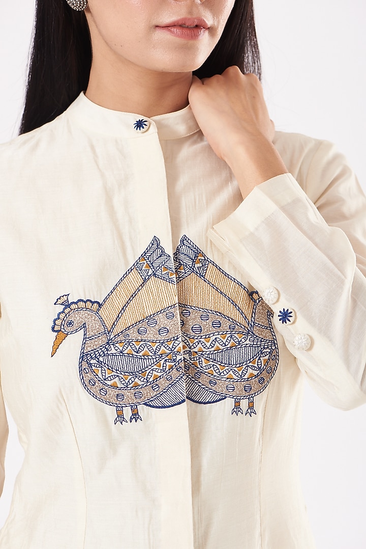 Off-White Embroidered Shirt by Sini Madhubani at Pernia's Pop Up Shop