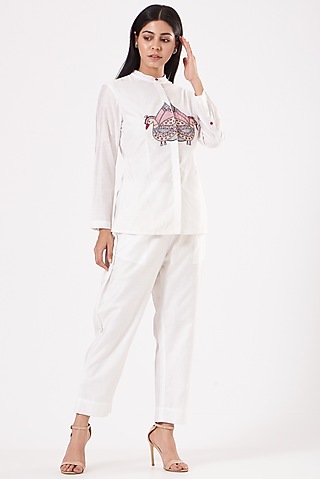 White Embroidered Shirt by Sini Madhubani