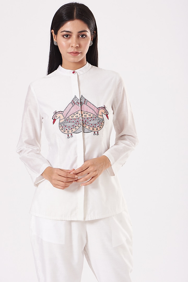 White Embroidered Shirt by Sini Madhubani at Pernia's Pop Up Shop