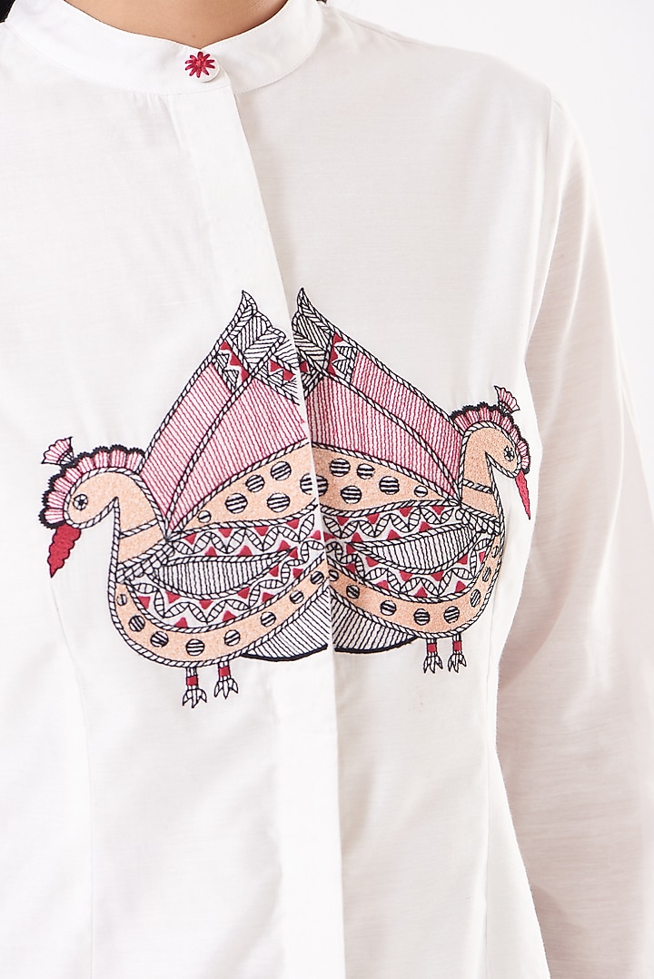 White Embroidered Shirt by Sini Madhubani at Pernia's Pop Up Shop
