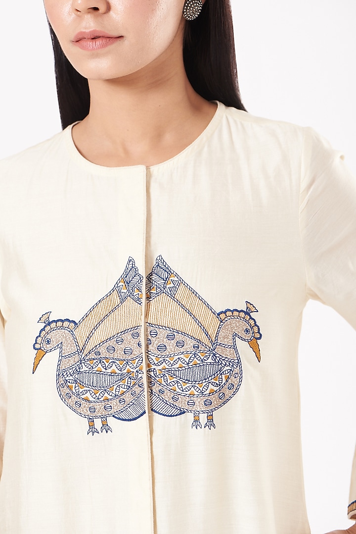 Off-White Cotton Chanderi Kurta by Sini Madhubani at Pernia's Pop Up Shop