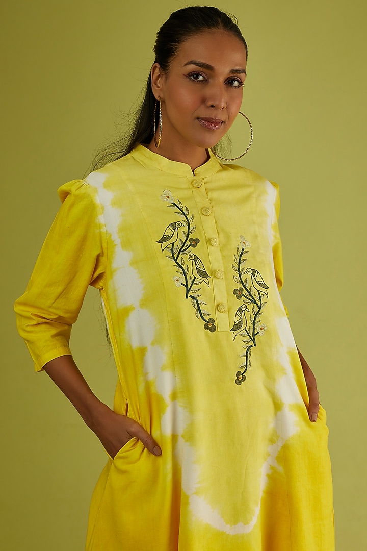 Turmeric Yellow Embroidered Kurta Set by Sini Madhubani at Pernia's Pop Up Shop
