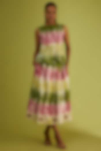 Clove Brown & Henna Green Printed Skirt Set by Sini Madhubani